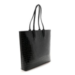 Patent Calfskin Crocodile Embossed Spikes Zipped Cabata Tote Black