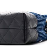 Tweed Shiny Lambskin Quilted Coco Base Small Shopping Bag Dark Blue