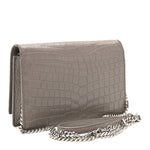Calfskin Crocodile Embossed Kate Monogram Tassel Chain Wallet Fog