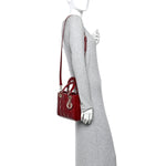 Patent Cannage Small Lady Dior Cherry Red