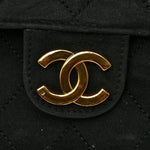 Suede Quilted Medium Single Flap Black