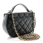 Shiny Aged Calfskin Quilted Top Handle Clutch With Chain Black
