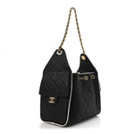 Braided Raffia Calfskin Small Chanel 25 Handbag Black White