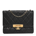 Lambskin Quilted Medium Golden Class Flap Black