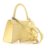 Calfskin Crocodile Embossed Small Hourglass Top Handle Bag Pale Yellow