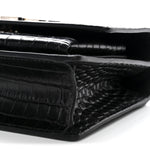 Calfskin Crocodile Embossed Monogram Sunset Chain Wallet Black
