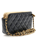 Suede Shiny Lambskin Quilted Phone Holder With Chain Black Beige