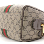 GG Supreme Monogram Textured Dollar Calfskin Web Mini Ophidia Top Handle Bag Beige Ebony New Acero