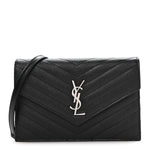 Grain De Poudre Matelasse Chevron Monogram Envelope Chain Wallet Black