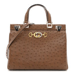 Ostrich Medium Zumi Top Handle Bag Brown
