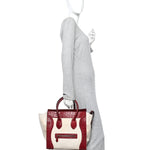 Canvas Crocodile Embossed Bi-Color Mini Luggage Beige Red