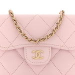 Caviar Quilted Flap Card Holder On Chain Pink