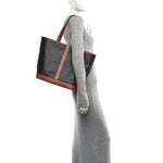 Triomphe Canvas Calfskin Medium Cabas Bag Tan