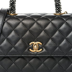 Calfskin Strass Quilted Mini Coco Handle Flap Dark Silver
