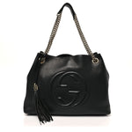 Pebbled Calfskin Medium Soho Chain Shoulder Bag Black