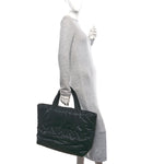 Silktech Canvas Wide Puffer Tote Black