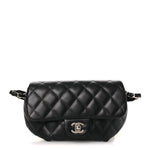 Calfskin Quilted CC Uniform Flap Belt Bag Black