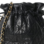 Lambskin Quilted Mini Drawstring Bucket Bag Black