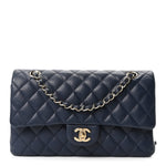 Caviar Quilted Medium Double Flap Navy