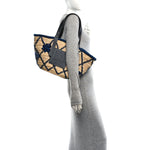 Embroidered Raffia Basket Tote Bag Natural Black Blue