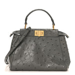 Ostrich Shiny Nappa Mini Peekaboo Iconic Satchel Grey