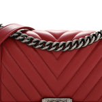 Lambskin Chevron Quilted Medium Boy Flap Red