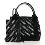 Cotton Canvas Calfskin Logo Print Navy Cabas XS Black White