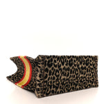 Canvas Velvet Embroidered Large Leopard Book Tote Tote Beige