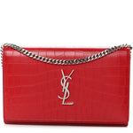 Calfskin Crocodile Embossed Monogram Chain Wallet New Red