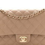Caviar Quilted Medium Double Flap Beige