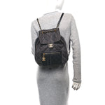 Denim Calfskin Quilted Backpack Dark Grey Black