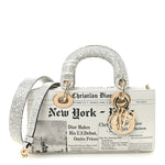 Calfskin Newspaper Printed Small Lady D-Joy Black White