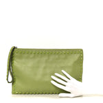 Vitello Large Rockstud Zip Wristlet Pouch Pop Apple