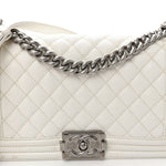 Caviar Quilted Medium Boy Flap White