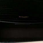 Calfskin Crocodile Embossed Medium Classic Monogram Kate Tassel Satchel Black
