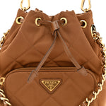 Re-Nylon Saffiano Stitched Re-Edition 1995 Chaine Drawstring Bucket Bag Brandy