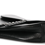 Shiny Crinkled Calfskin Studded Saddle Bag Black