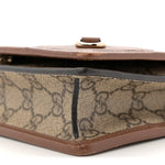 GG Supreme Monogram Textured Calfskin Emblem Super Mini Shoulder Bag Beige Dark Brown