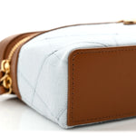 Washed Denim Calfskin Quilted Top Handle Slim Vanity Case With Chain Blue Brown