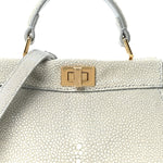 Stingray Shiny Nappa Petite Peekaboo I SEE U Satchel Pearl Grey