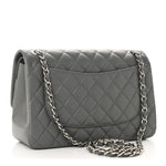 Caviar Quilted Jumbo Double Flap Grey