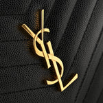 Grain De Poudre Matelasse Chevron Monogram Envelope Chain Wallet Black