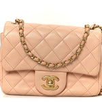 Lambskin Quilted Mini Pearl Crush Flap Light Orange
