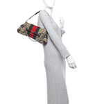 Monogram Textured Dollar Calfskin Heavy Grosgrain Web Medium Maxi Horsebit Chain Shoulder Bag Beige Ebony New Acero