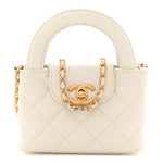 Shiny Aged Calfskin Quilted Mini Nano Kelly Shopper White