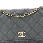 Iridescent Caviar Quilted Wallet On Chain WOC Green