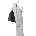 Washed Denim Quilted Medium Chanel 25 Handbag Black