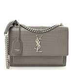 Calfskin Crocodile Embossed Medium Monogram Sunset Fog