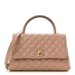 Caviar Lizard Quilted Small Coco Handle Flap Beige