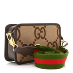 Monogram Jumbo GG Textured Dollar Calfskin Web Mini Crossbody Bag Camel Ebony New Acero